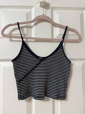 Topshop Black & White Striped Ribbed Spaghetti Tank